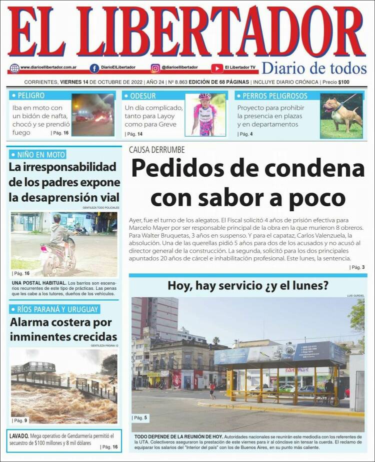 Portada de Diario El Libertador (Argentine)