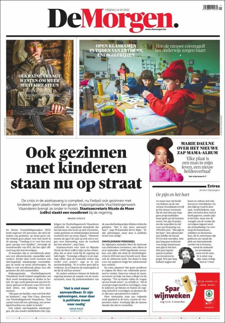 Portada de De Morgen (B&eacute;lgica)