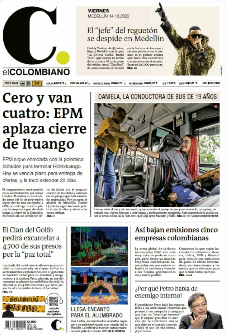 Portada de El Colombiano (Colombia)