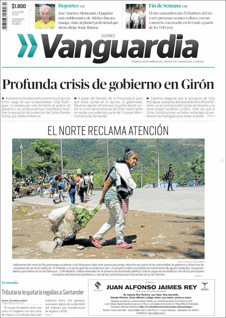 Portada de Vanguardia Liberal (Colombia)