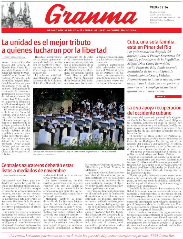 Portada de Granma (Cuba)