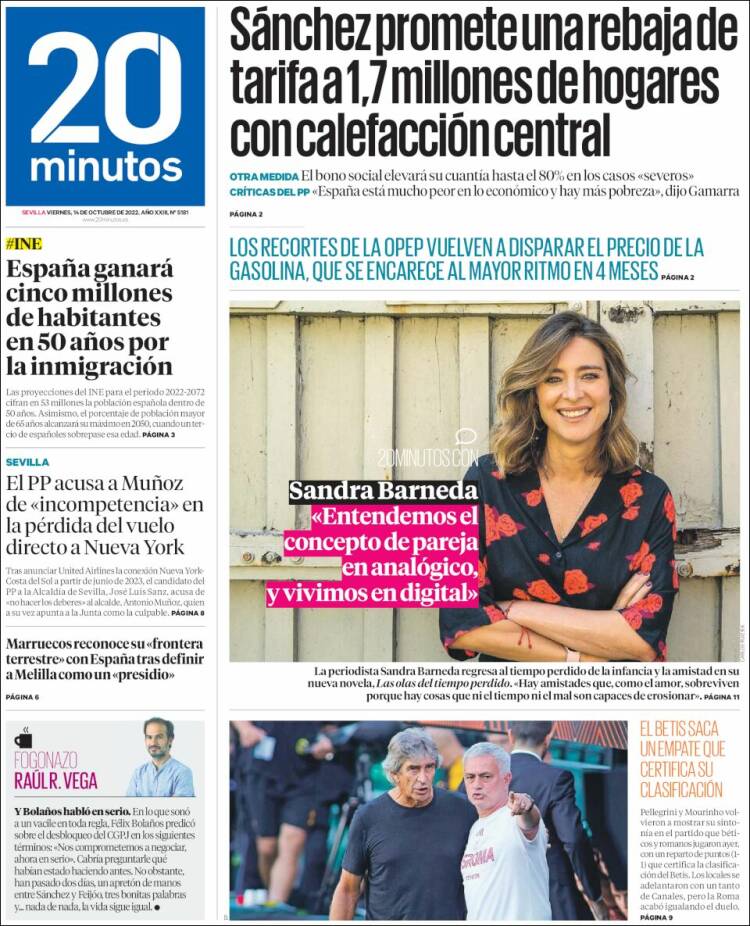 Portada de 20 Minutos - Sevilla (Spain)