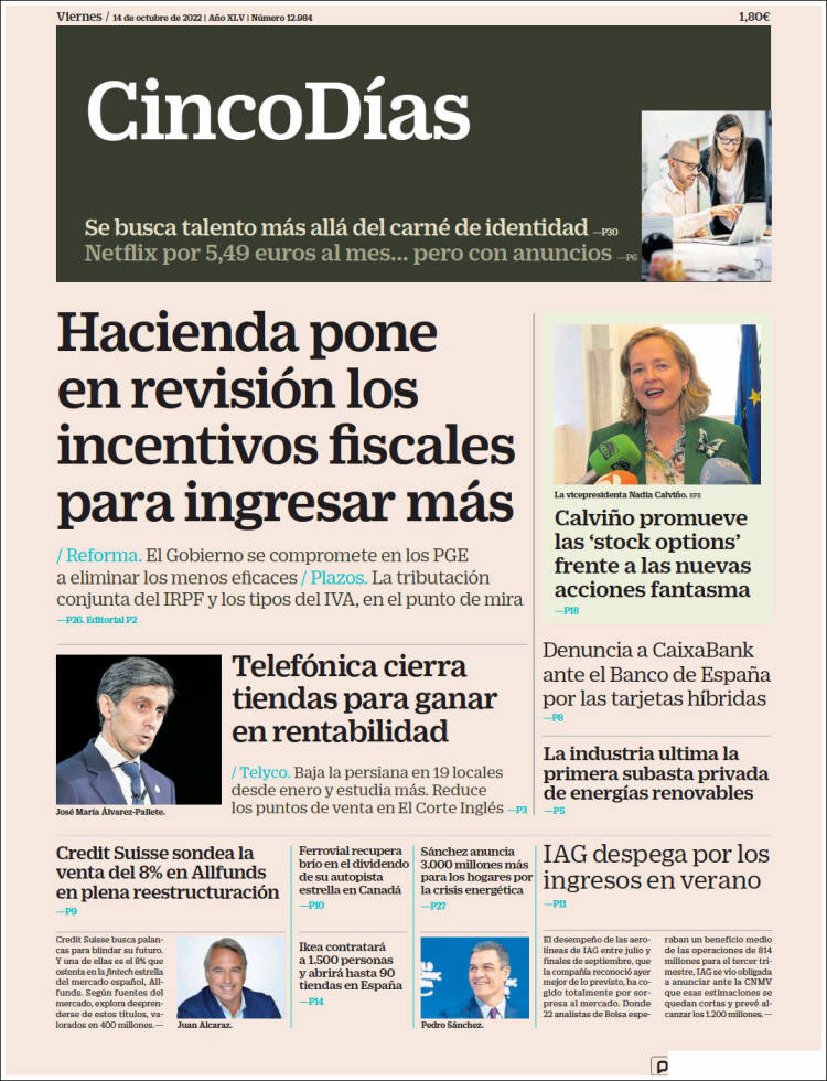 Portada de Cinco Días (Espa&ntilde;a)