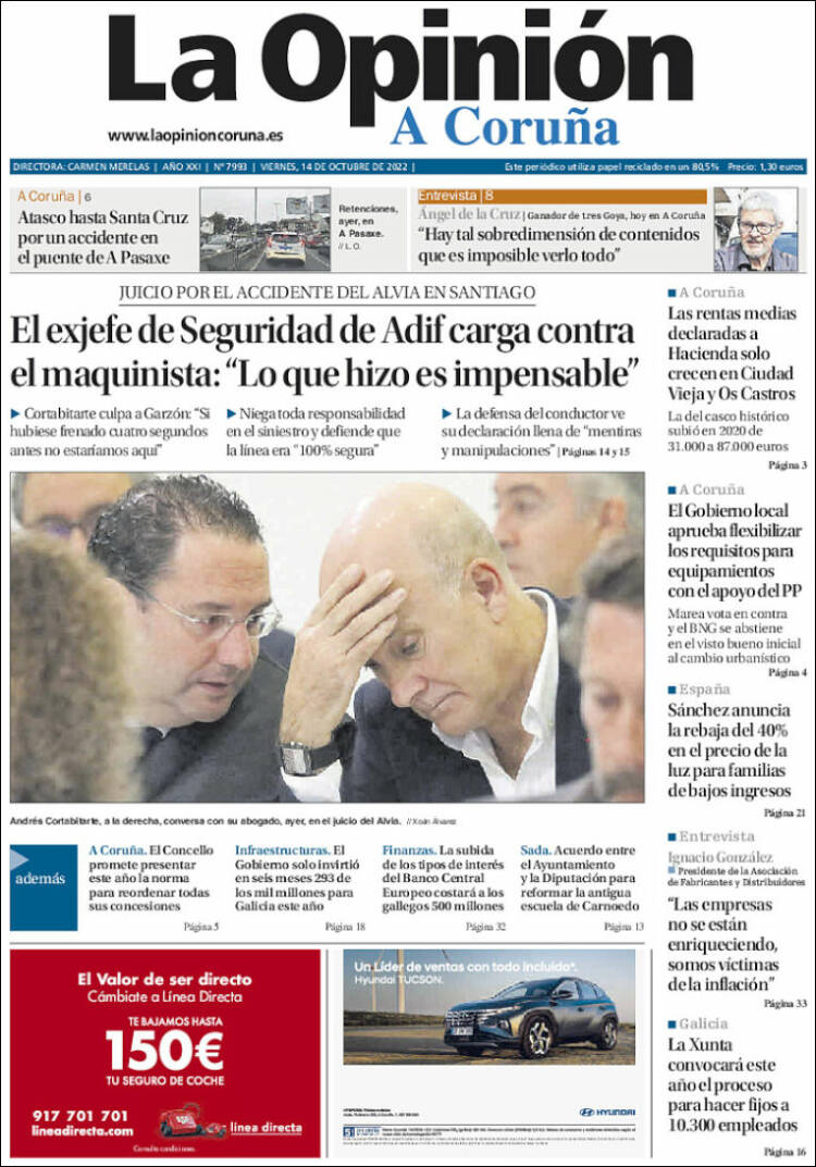 Portada de La Opinión de A Coruña (España)