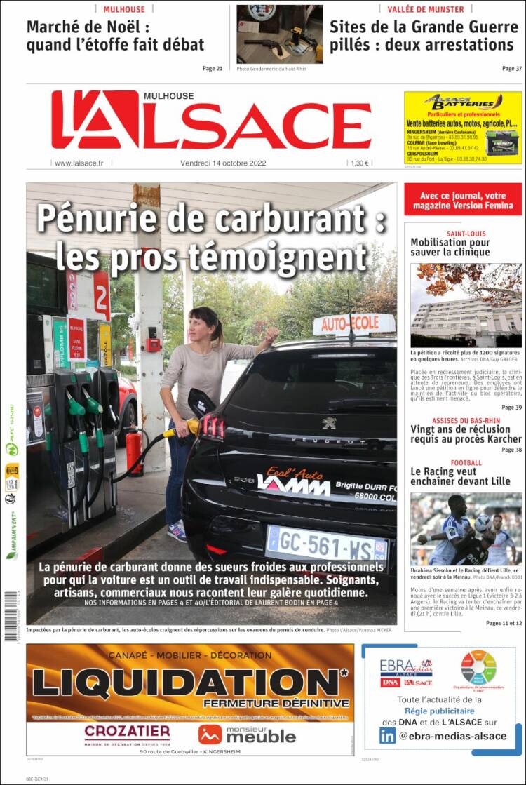 Portada de Journal L'Alsace (Francia)