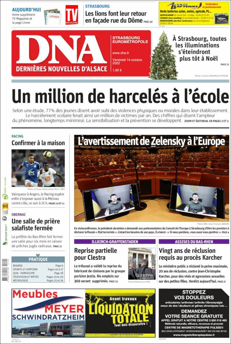 Portada de Les Dernières Nouvelles d'Alsace (Francia)