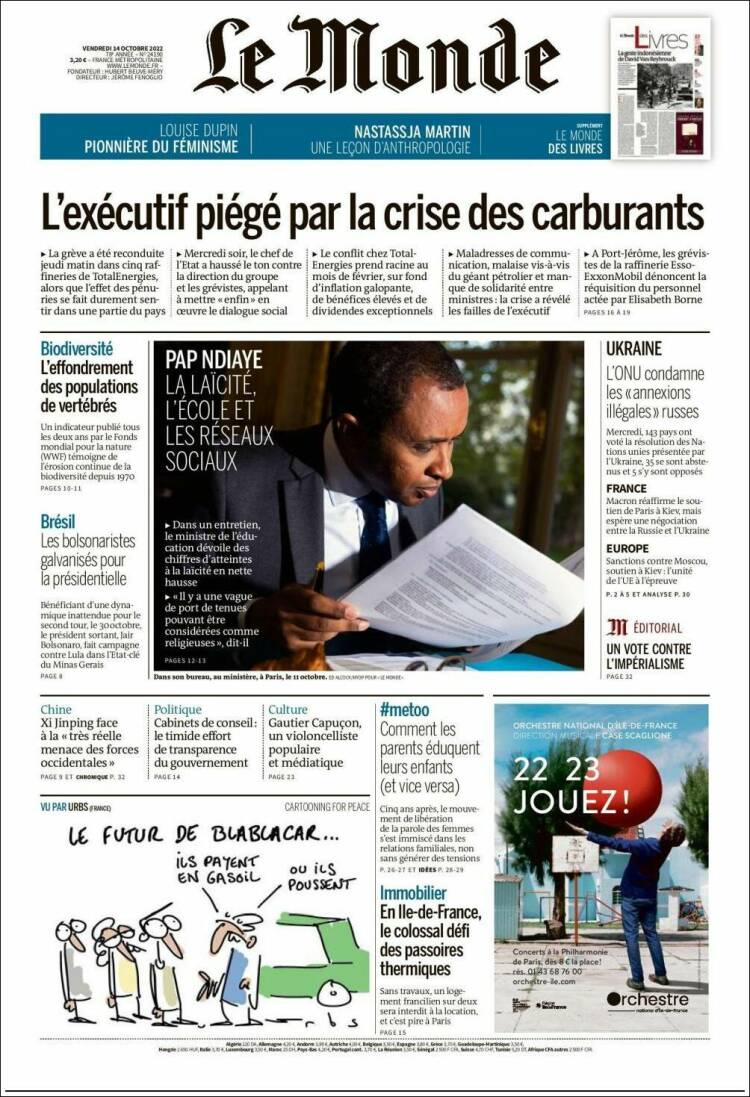 Portada de Le Monde (Francia)