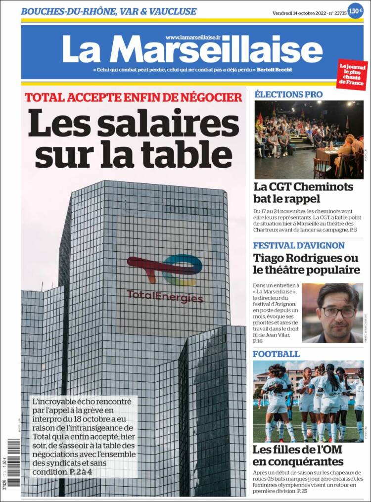 Portada de La Marseillaise (Francia)