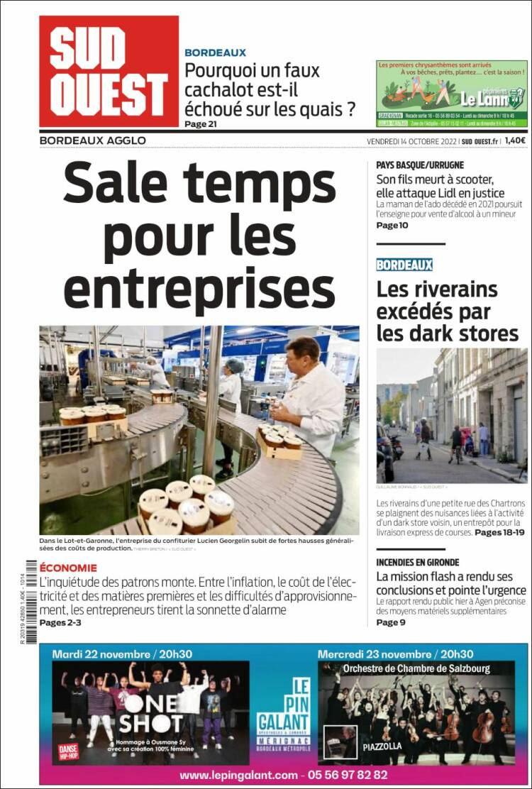 Portada de Sud Ouest (Francia)
