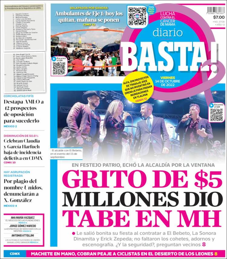 Portada de Diario Basta (México)