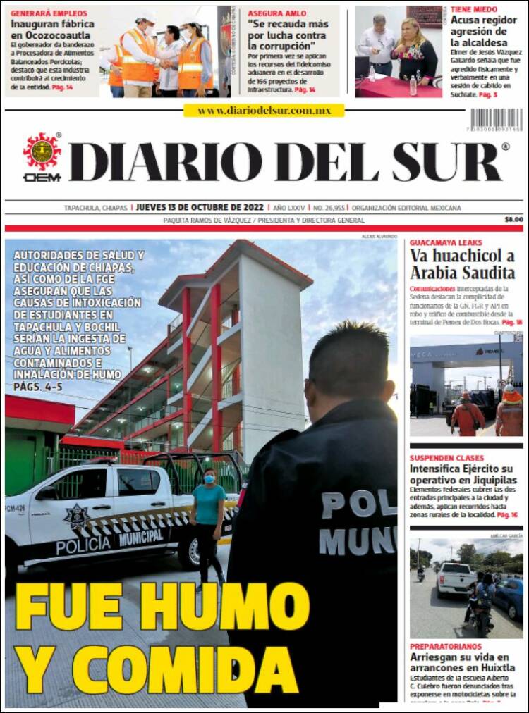 Portada de El Diario del Sur (México)