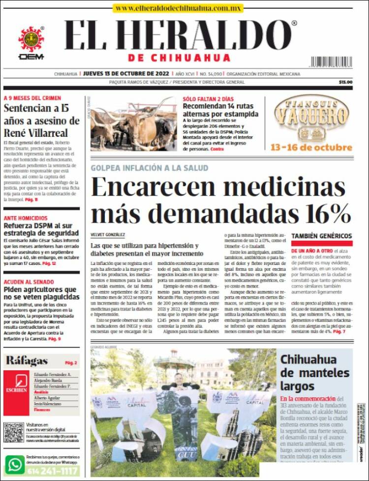 Portada de El Heraldo de Chihuahua (México)