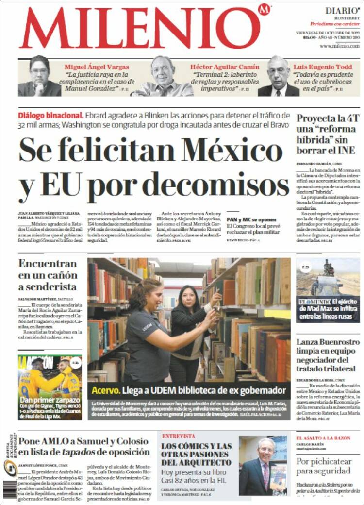 Portada de Milenio de Monterrey (México)