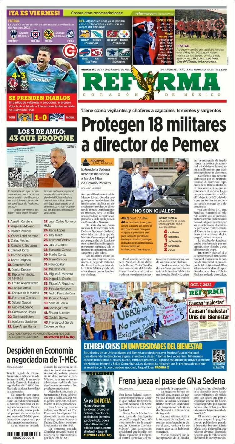 Portada de Reforma (México)