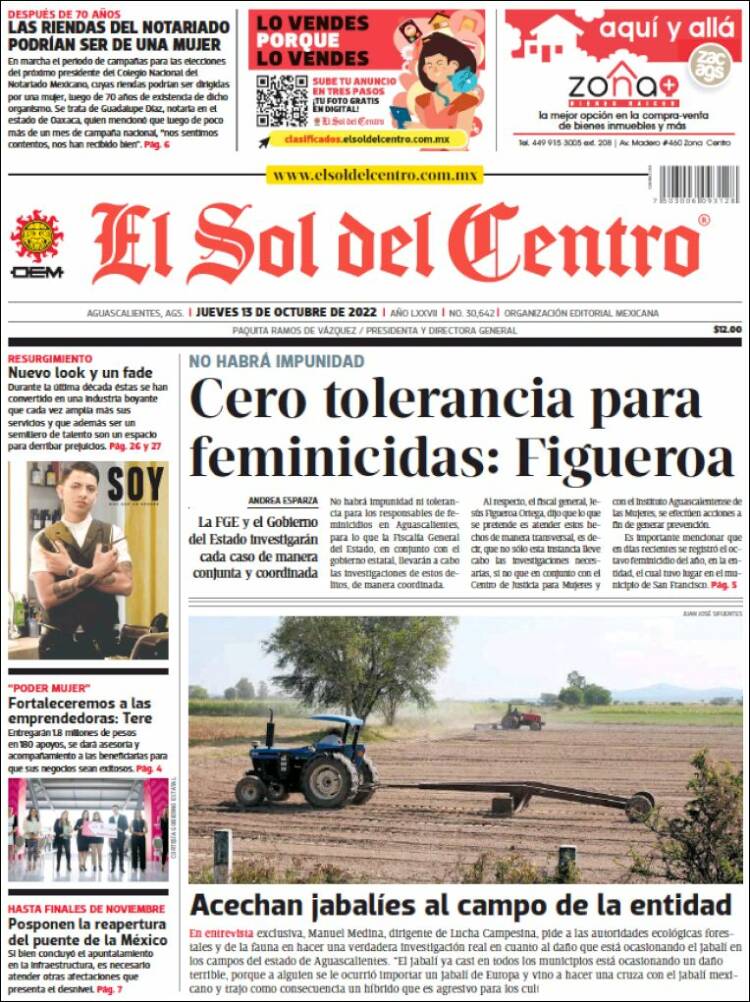 Portada de El Sol del Centro (México)