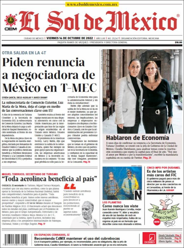 Portada de El Sol de México (México)