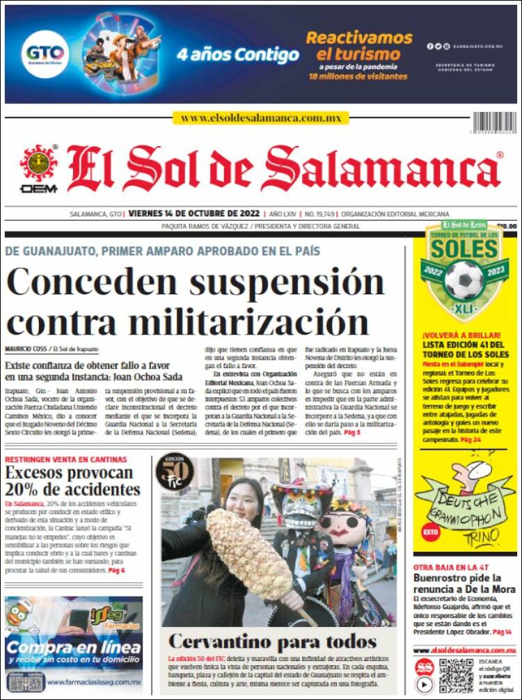 Portada de El Sol de Salamanca (México)