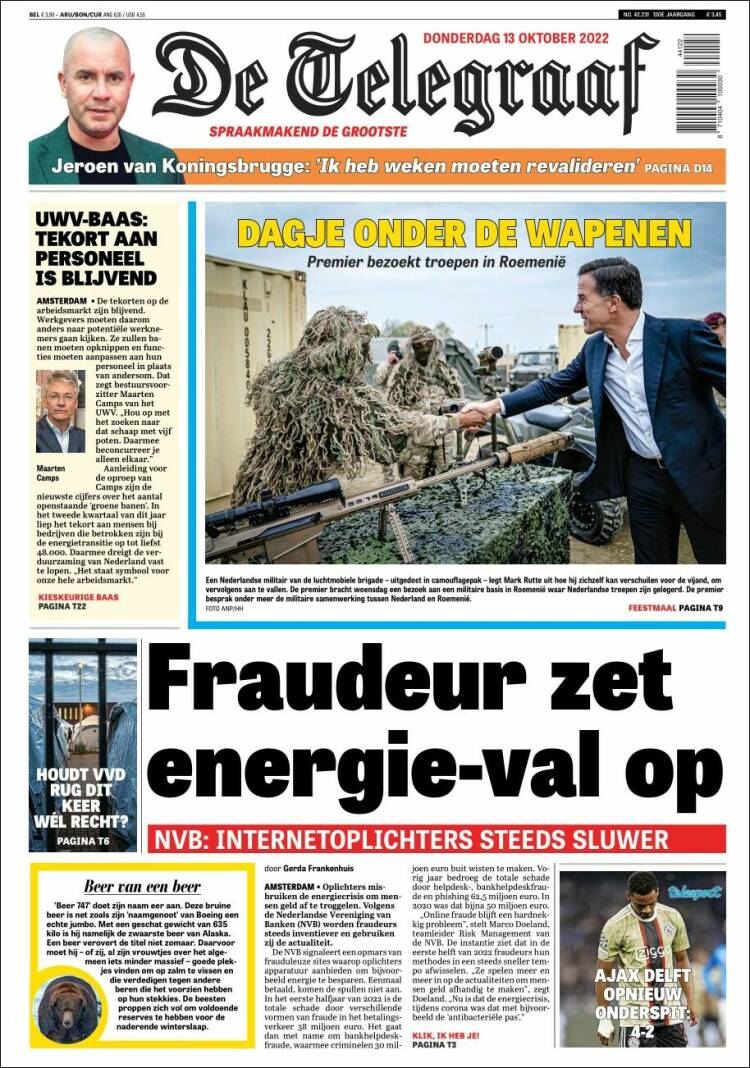 Portada de De Telegraaf (Pa&iacute;ses Bajos)