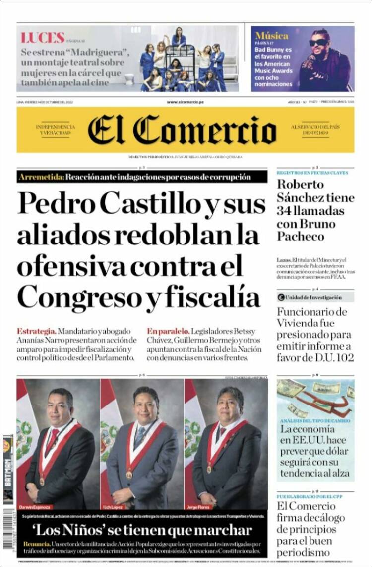 Portada de El Comercio (Per&uacute;)