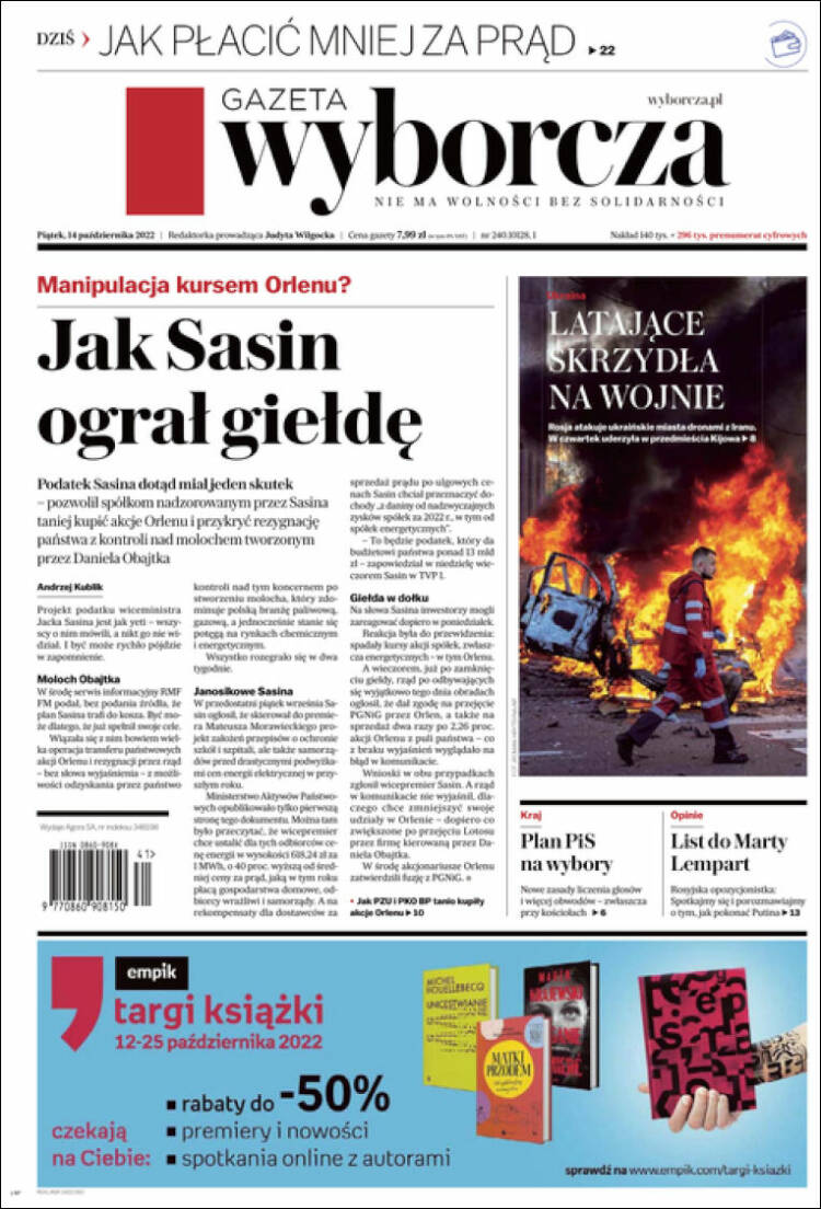 Portada de Gazeta Wyborcza (Polonia)