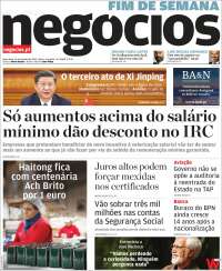 Portada de Jornal de Negócios (Portugal)