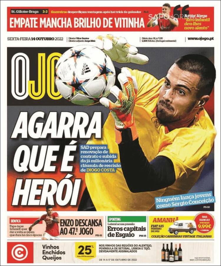 Portada de O Jogo (Portugal)