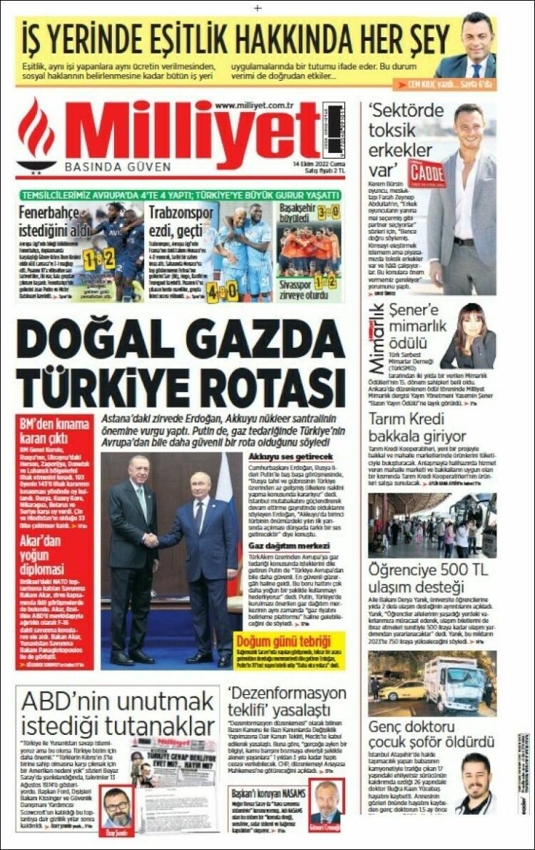 Portada de Milliyet (Turqu&iacute;a)