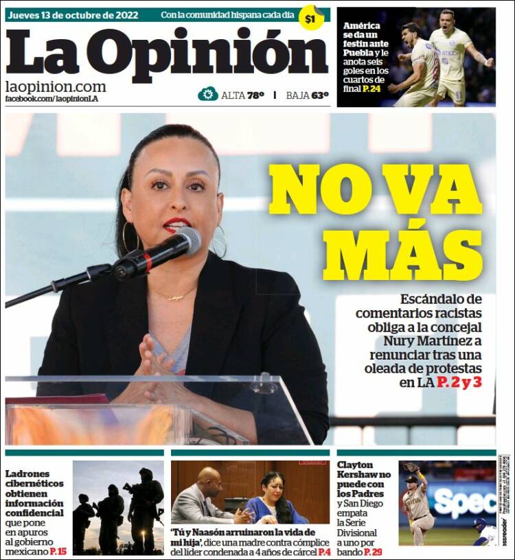 Portada de La Opinión (USA)