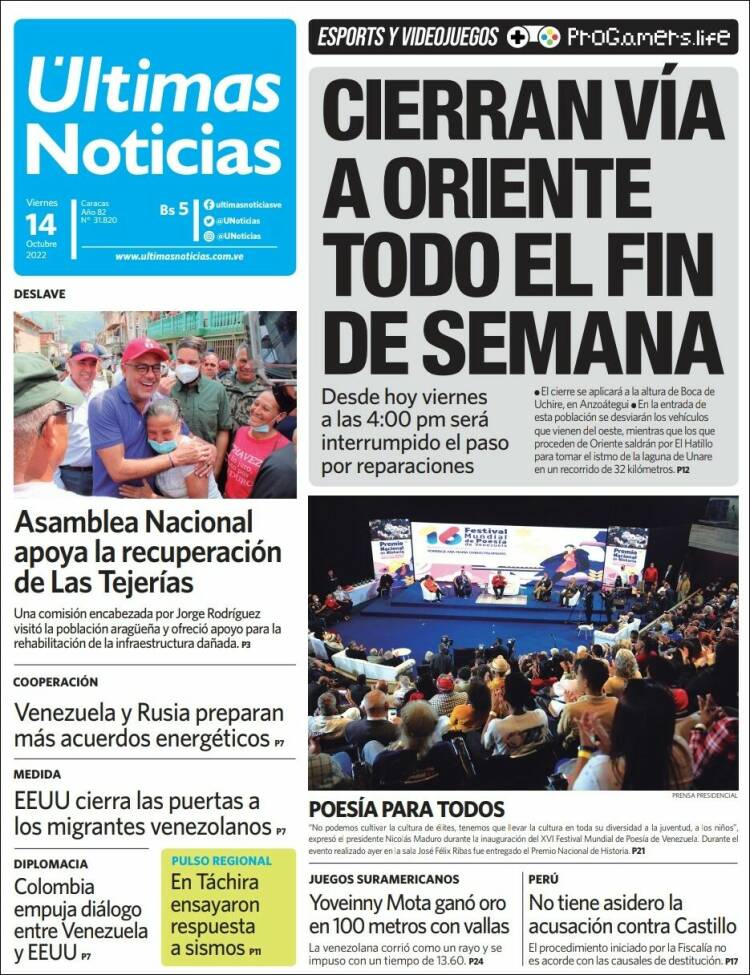 Portada de Últimas Noticias (Venezuela)