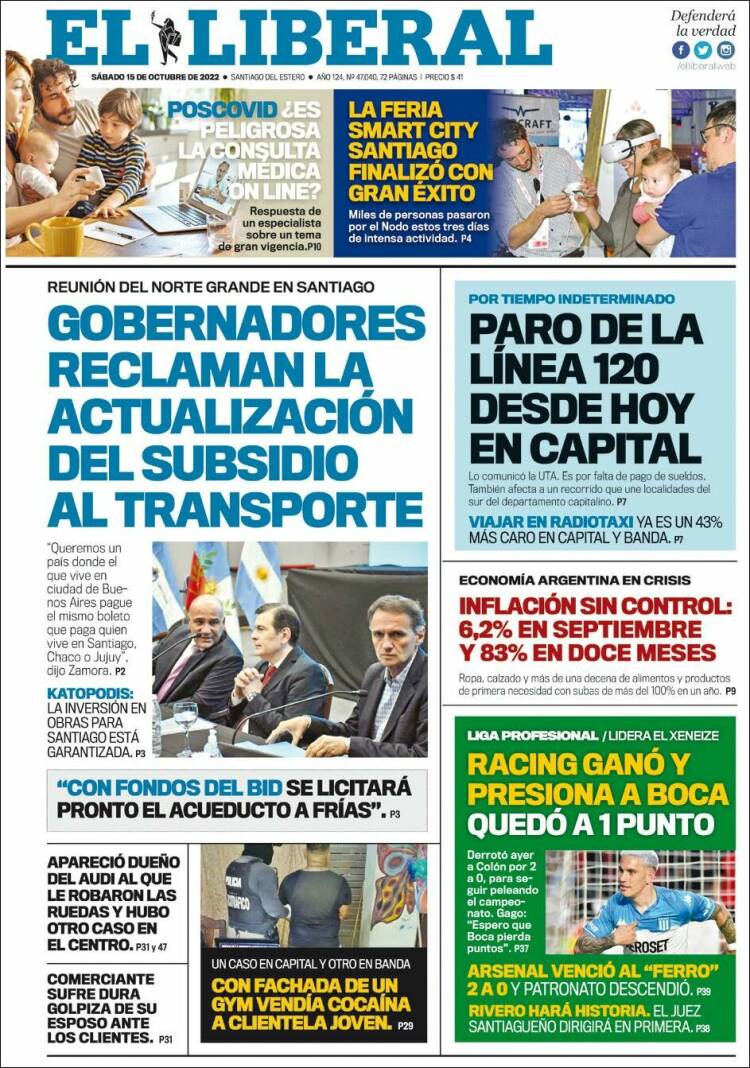 Portada de Diario El Liberal (Argentina)