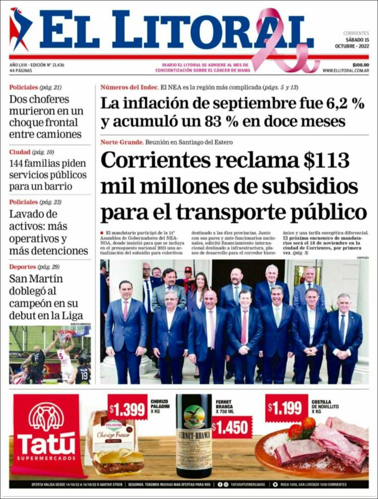 Portada de El Litoral Corrientes (Argentina)