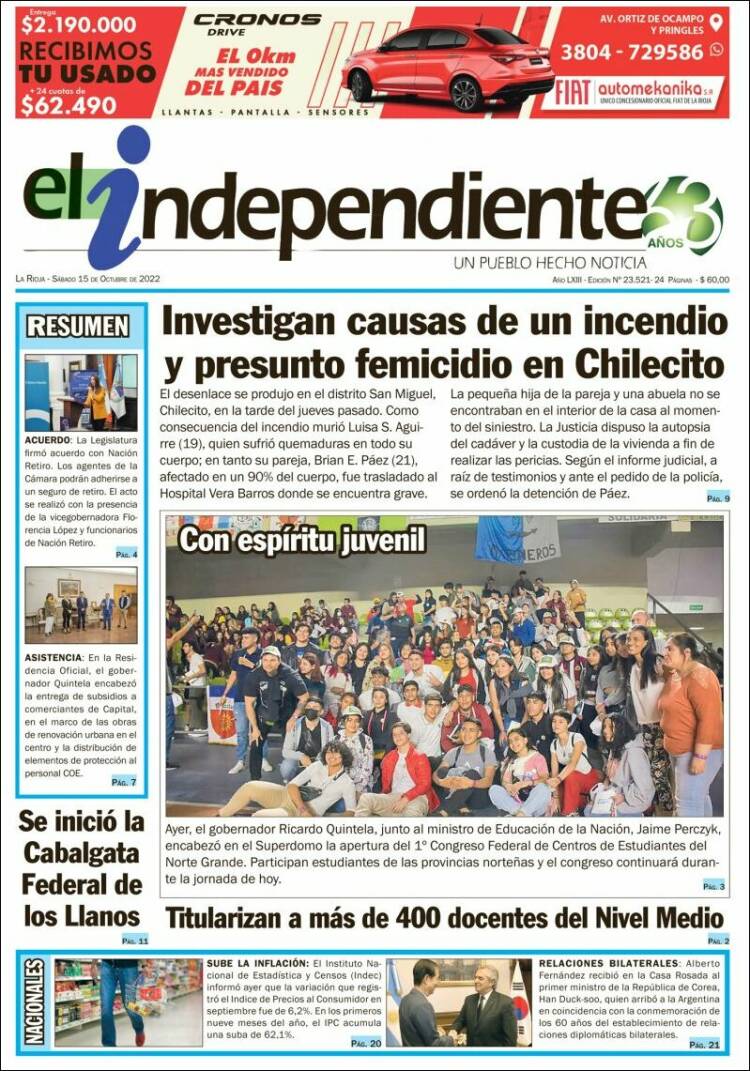 Portada de El Independiente (Argentina)