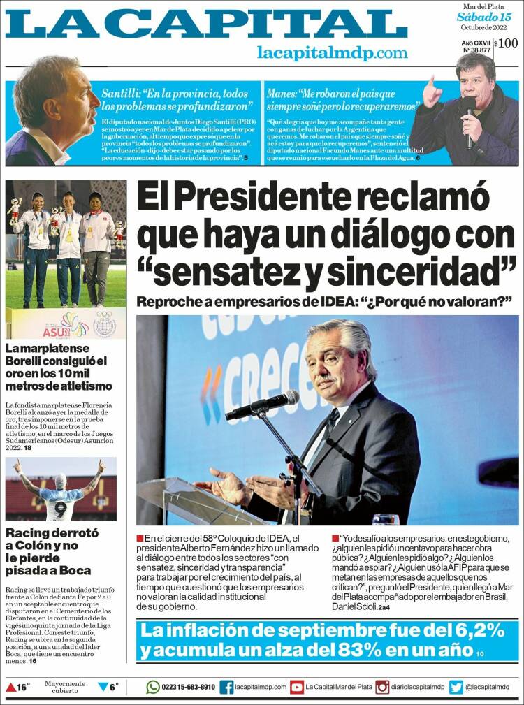 Portada de Diario La Capital - Mar del Plata (Argentina)