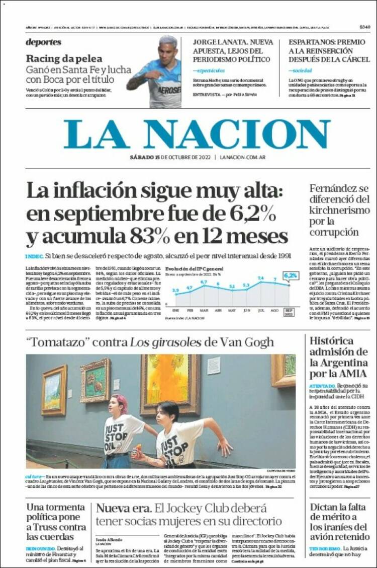 Portada de La Nación (Argentina)