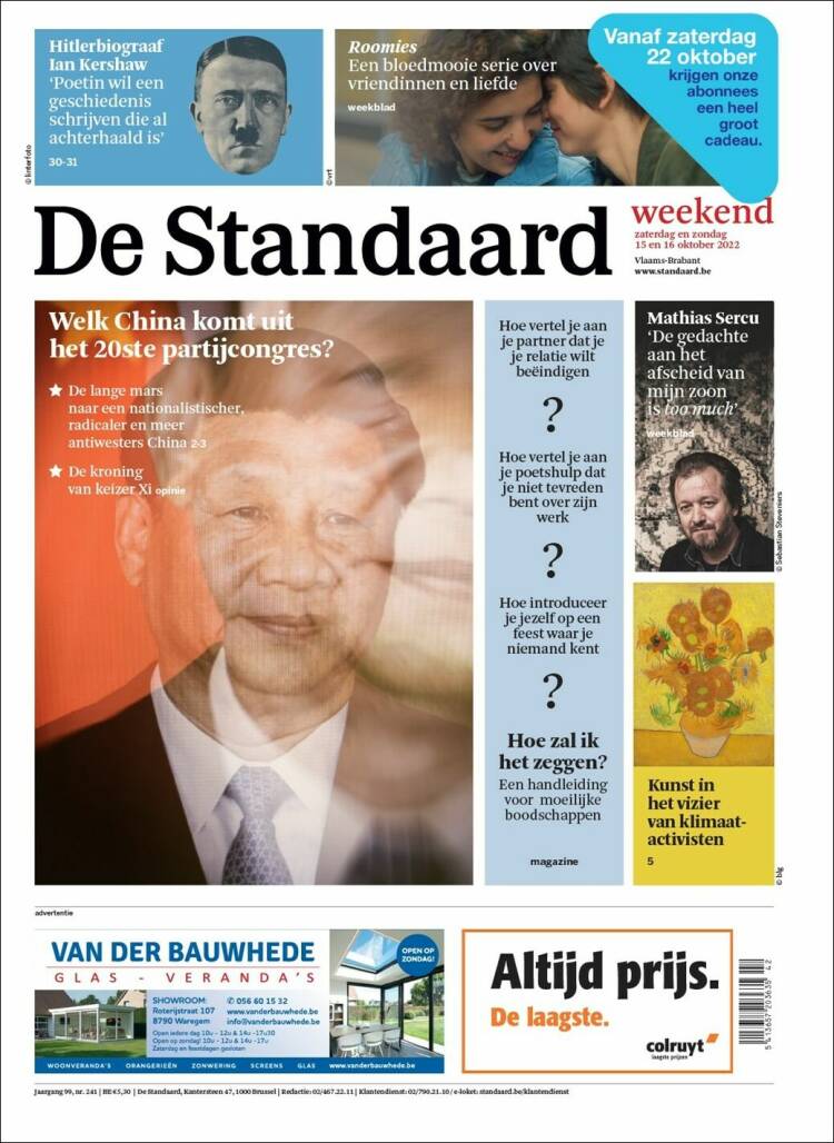 Portada de De Standaard (B&eacute;lgica)
