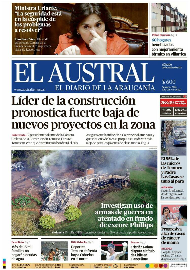 Portada de El Austral de Temuco (Chile)