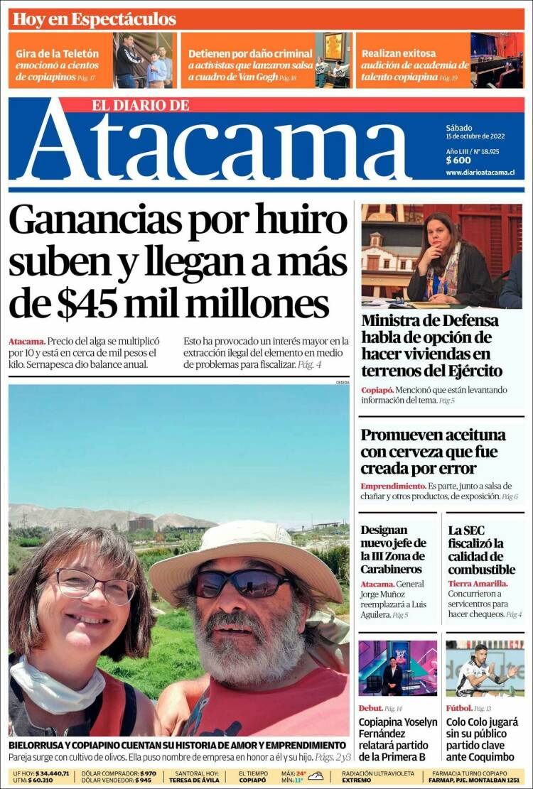 Portada de Diario de Atacama (Chile)