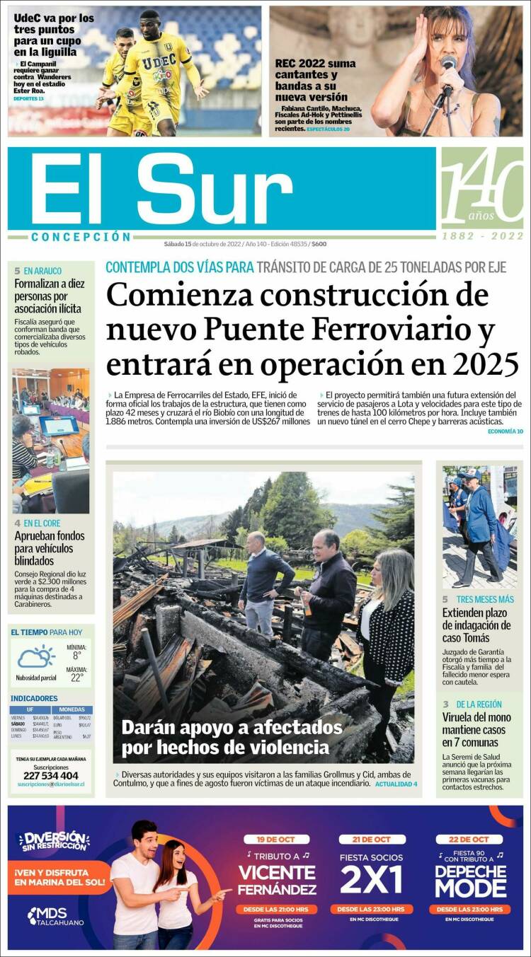 Portada de El Sur (Chile)