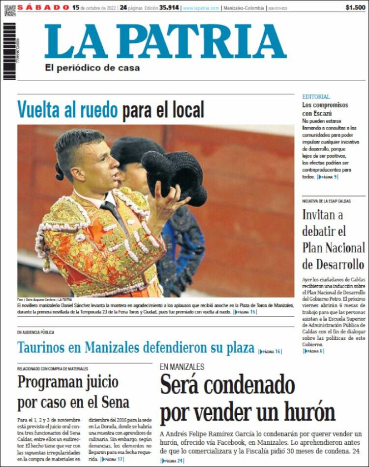 Portada de La Patria (Colombia)