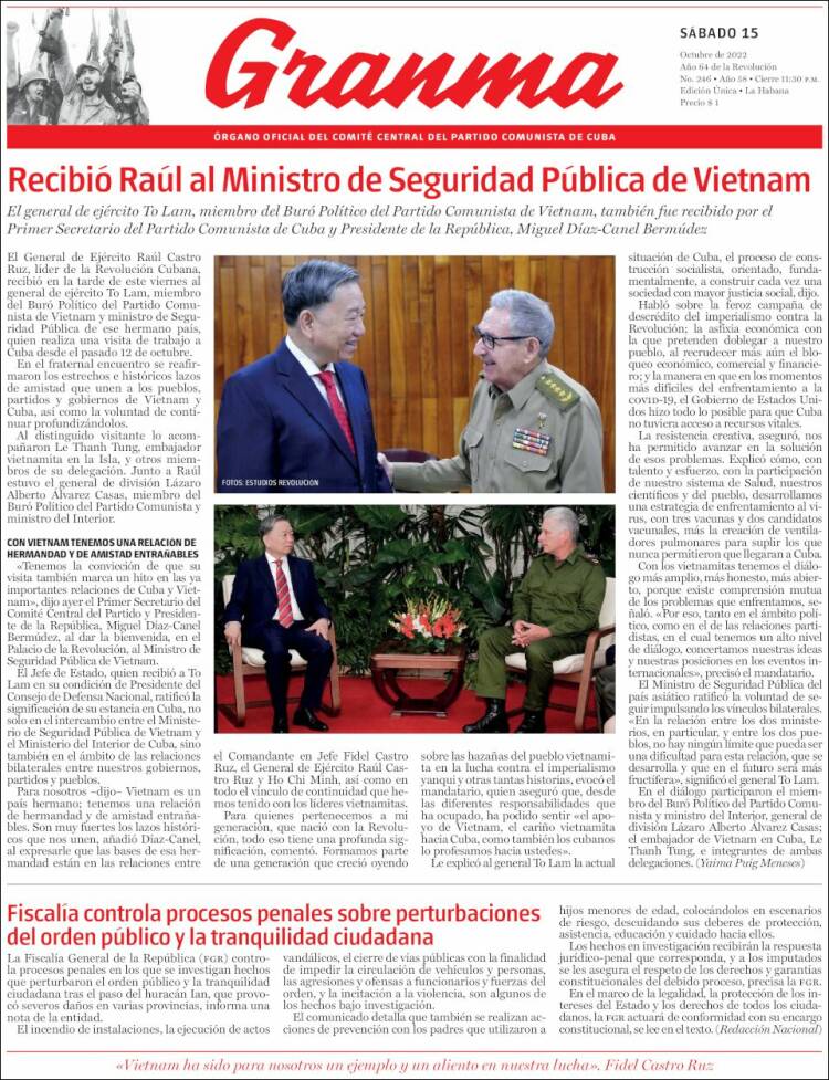 Portada de Granma (Cuba)