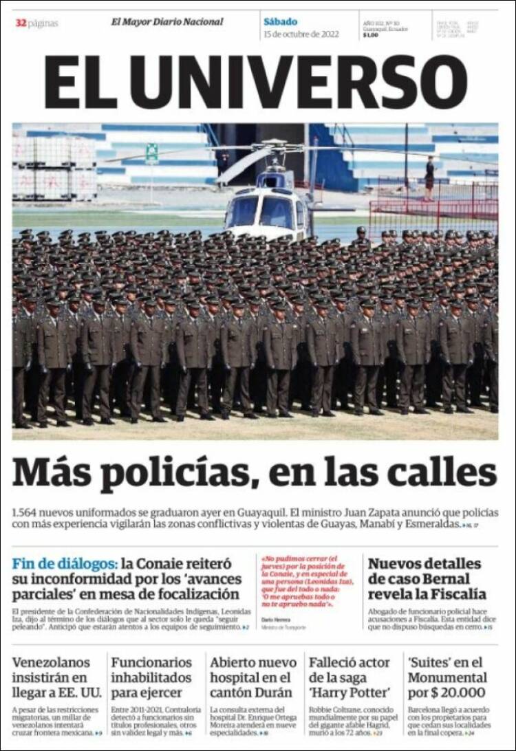 Portada de El Universo - Ecuador (Ecuador)