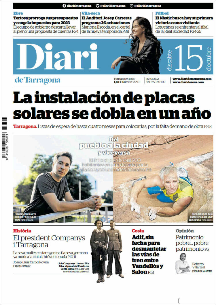 Portada de Diari de Tarragona (España)