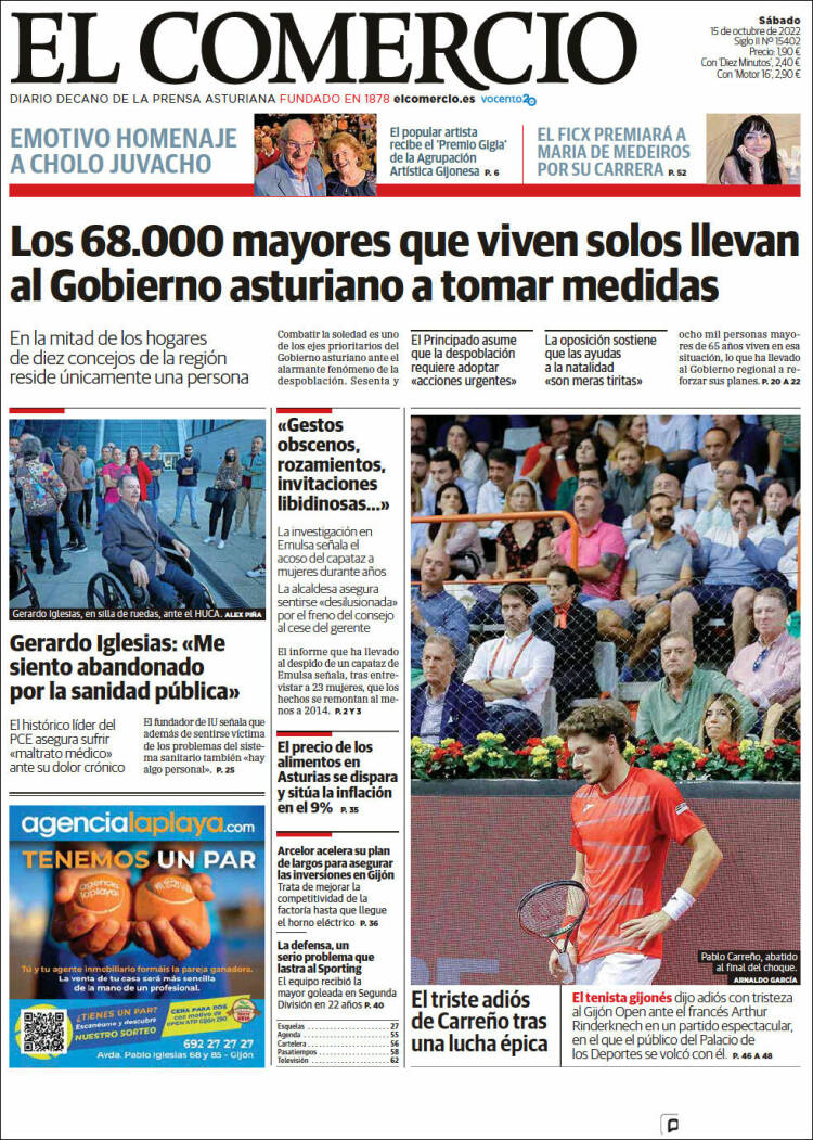 Portada de El Comercio - Gijón (España)
