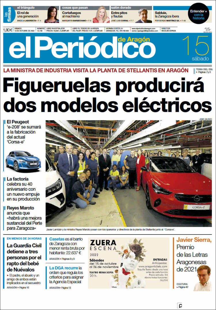 Portada de El Periódico de Aragón (España)
