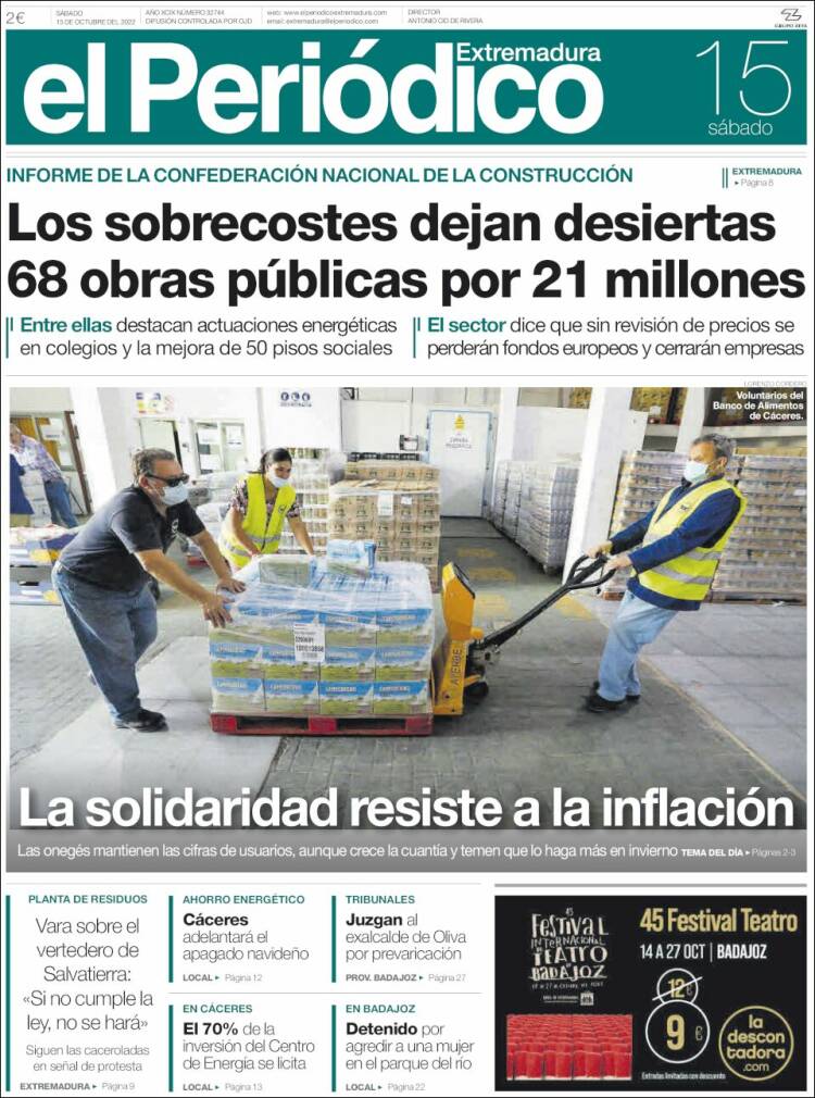 Portada de El Periódico de Extremadura (España)