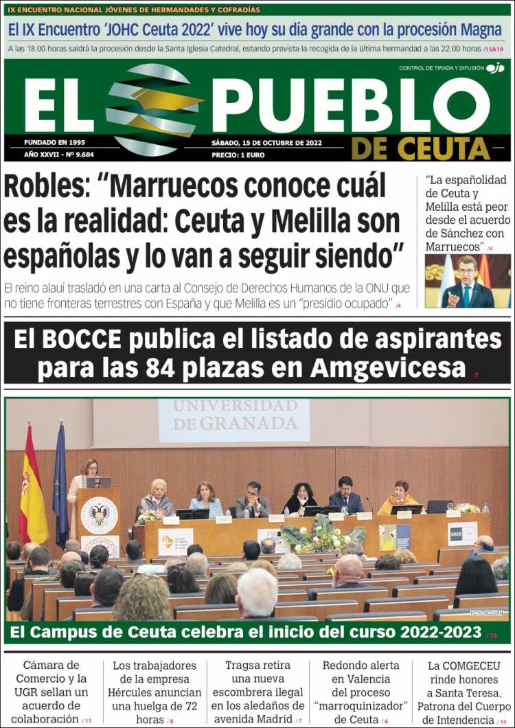 Portada de El Pueblo de Ceuta (España)