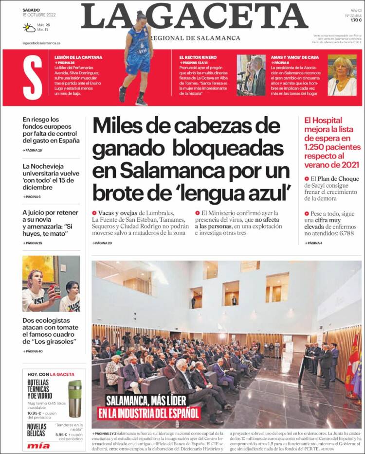 Portada de La Gaceta de Salamanca (España)