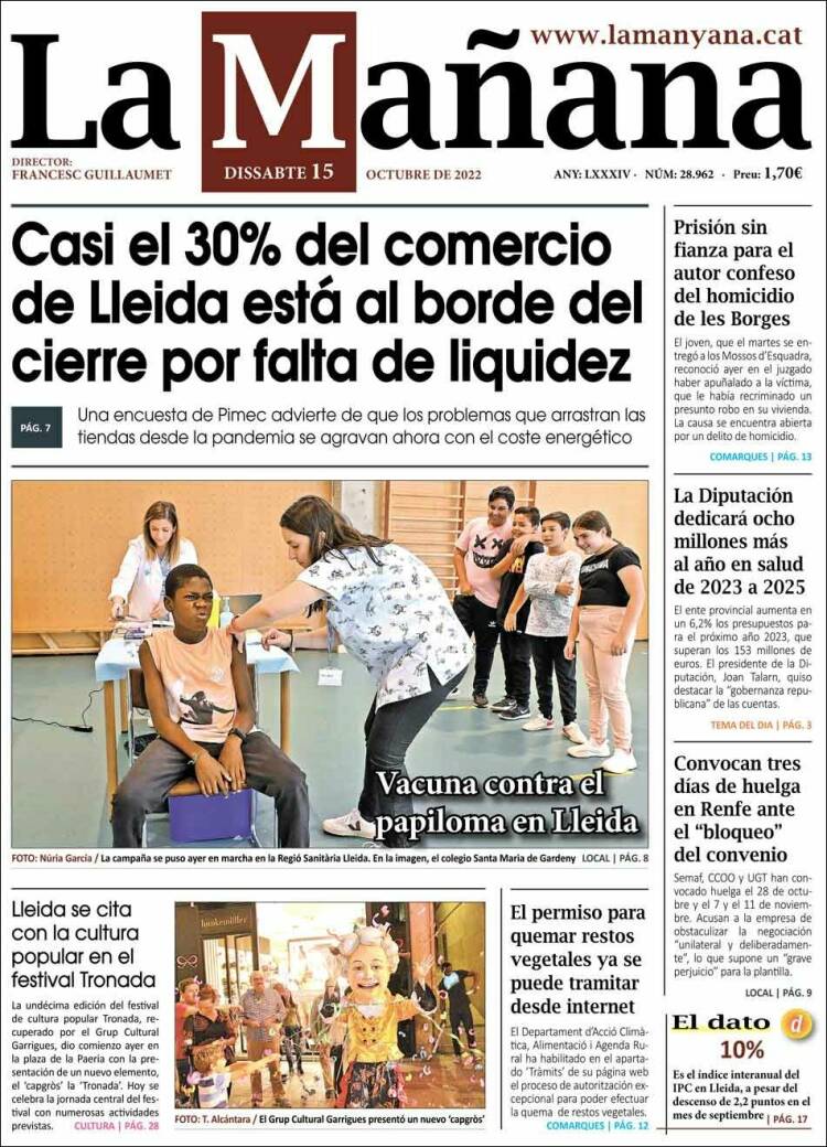 Portada de La Mañana - Diari de Ponent (España)