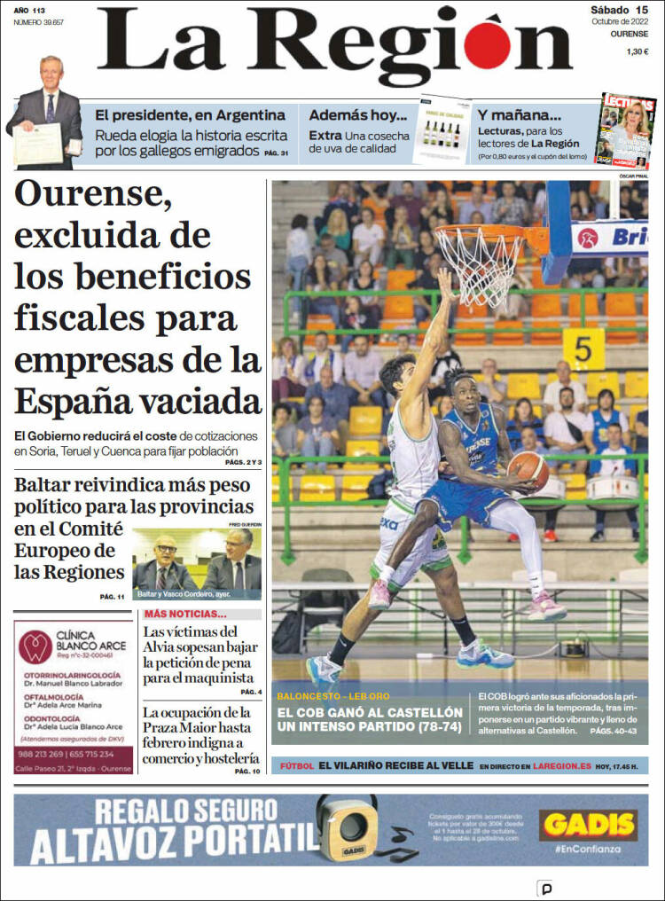 Portada de La Región de Ourense (España)