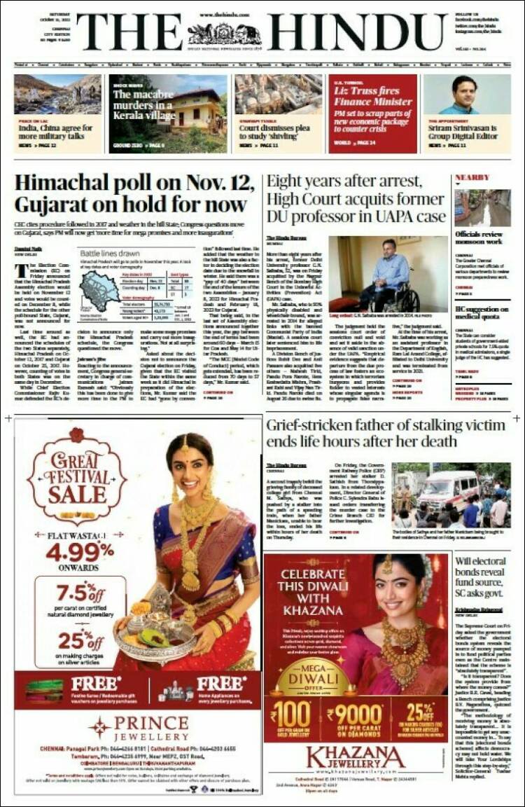 Portada de The Hindu (India)